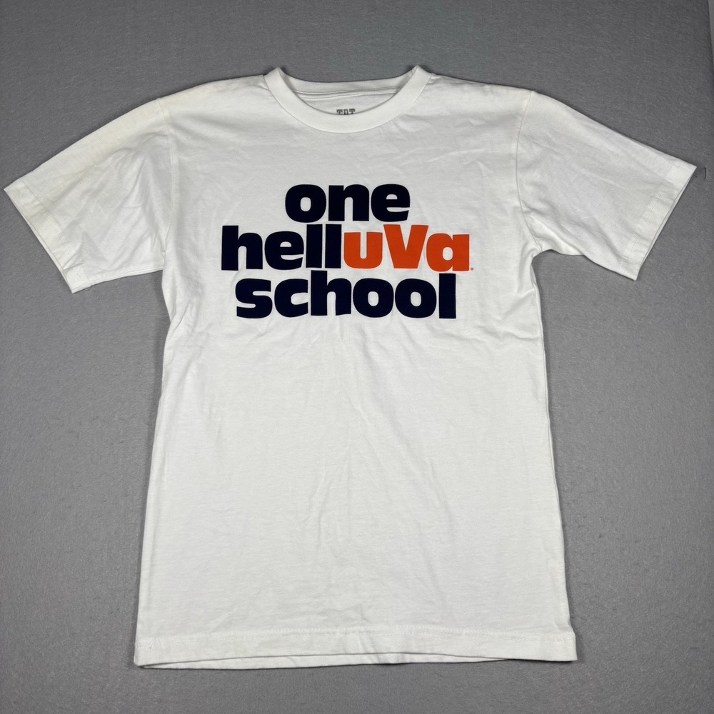 Virginia Cavaliers "ONE HELL UVA SCHOOL" Mens T-Shirt Size Small White Cotton